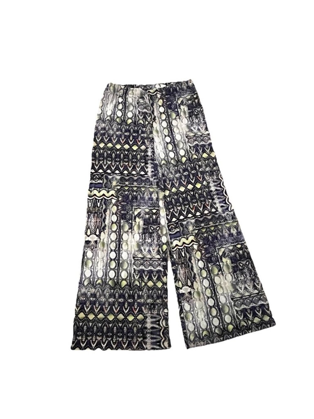 Chicos Palazzo Pants Medium (Chicos 1) Wide Leg Pull On Stretch Knit Boho Print